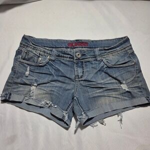 Bongo Womens Distressed Denim Shorts Blue Embroidered Butterfly Pockets Size 13‎